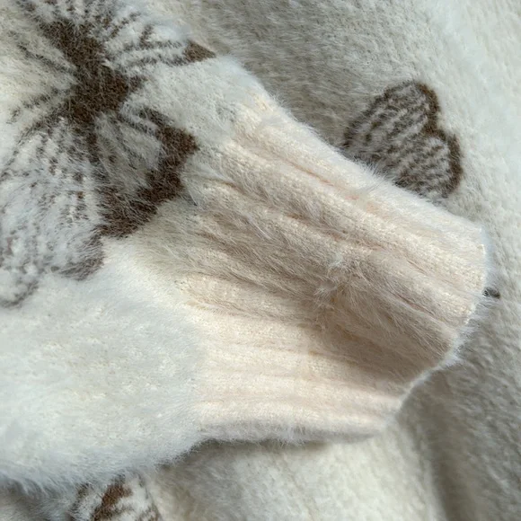 Sioni Butterfly Print Cream & Brown Mock Neck Sweater New With Tag Extra Large - Picture 6 of 16